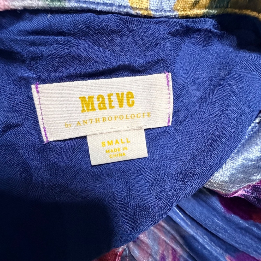 Maeve Anthropologie Blue Floral Velvet Burnout Tiered Tunic Mini Dress Small - Picture 6 of 8